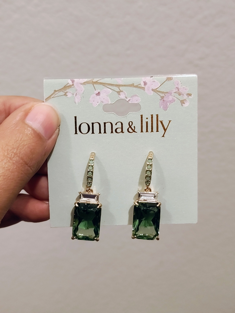lonna & lilly Gold-Tone Dark Green Crystal Drop Earrings